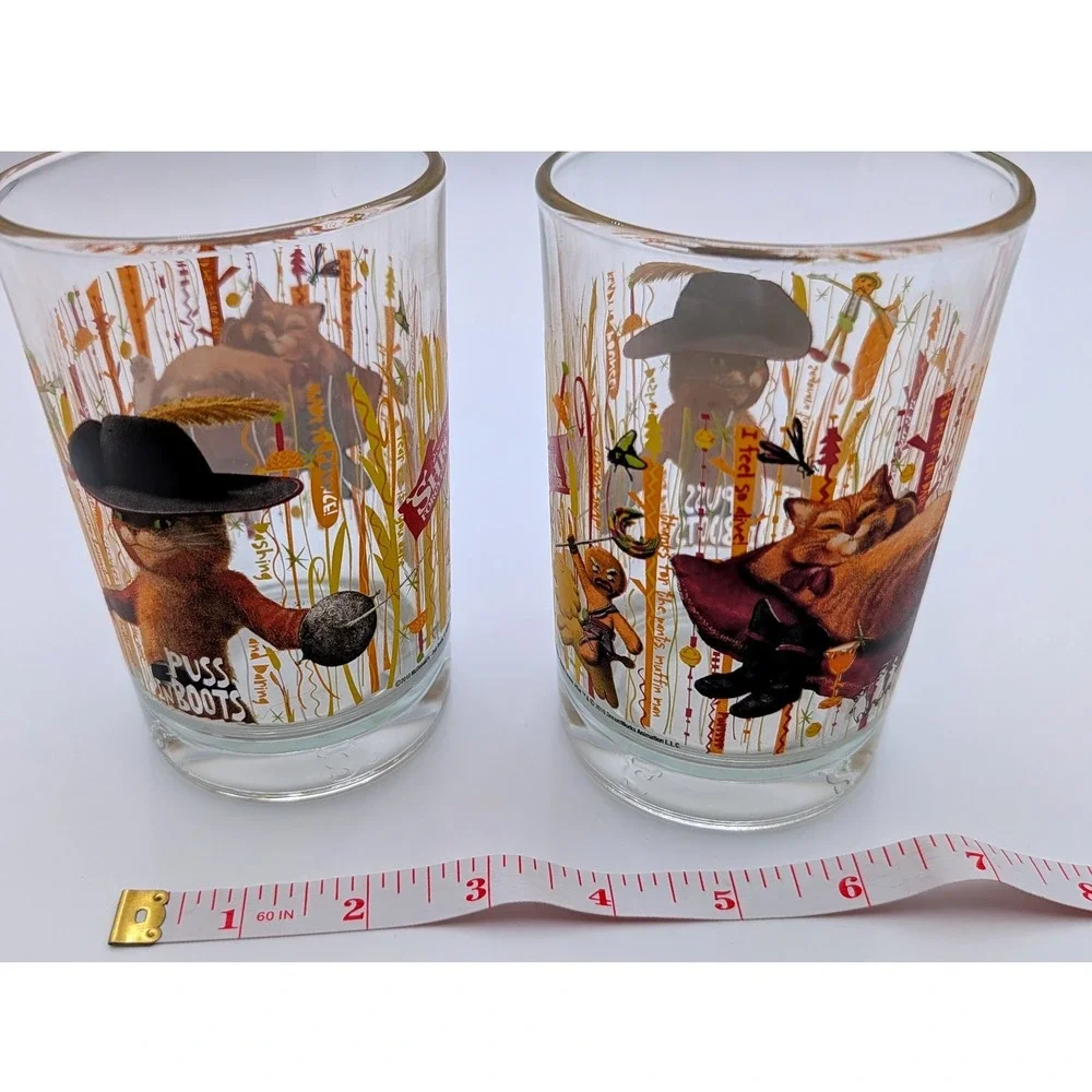 McDonalds Shrek Forever After Glass 2010 Puss In Boots Collector Cups Set of 2